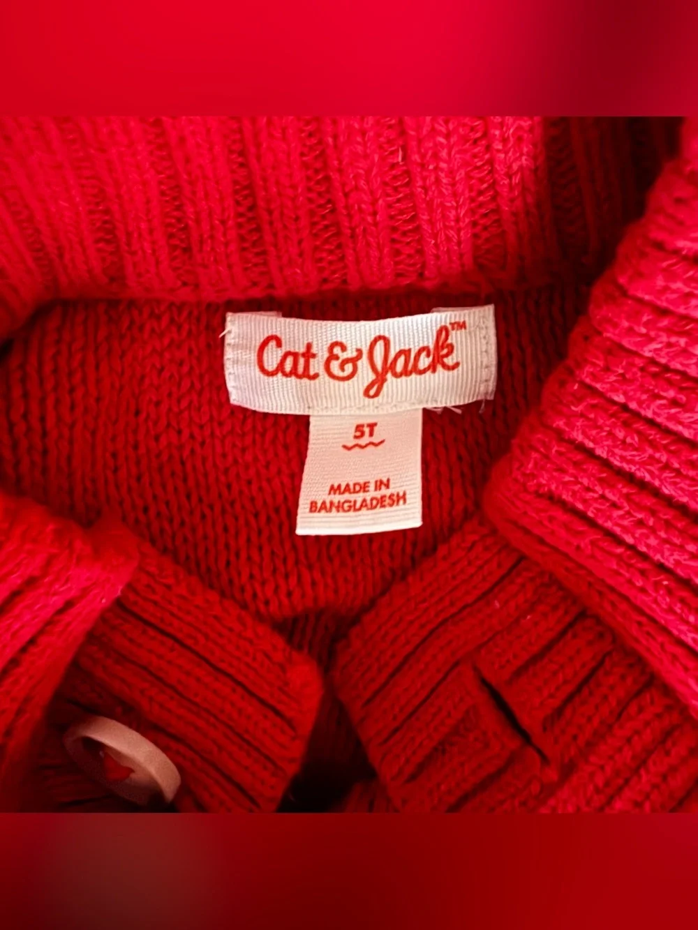 Cat & Jack Red Cable-Knit Sweater Button Turtleneck Christmas Holiday Boys 5T